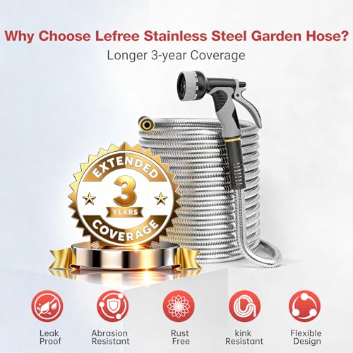 Lefree 125ft Stainless Steel Garden Hose - color: Gray, size: 125FT
