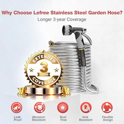 Lefree 125ft Stainless Steel Garden Hose - color: Gray, size: 125FT
