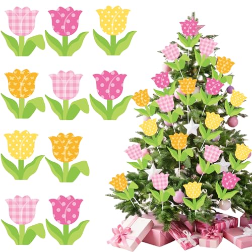 Novabright 16 Pcs Spring Tulip Tree Picks Stems Decorations Tree Topper Ornaments Tulip Picks and Sprays Artificial Flower Branch Stems for Vase Filler Spring Table Party Decor - style: Tulip