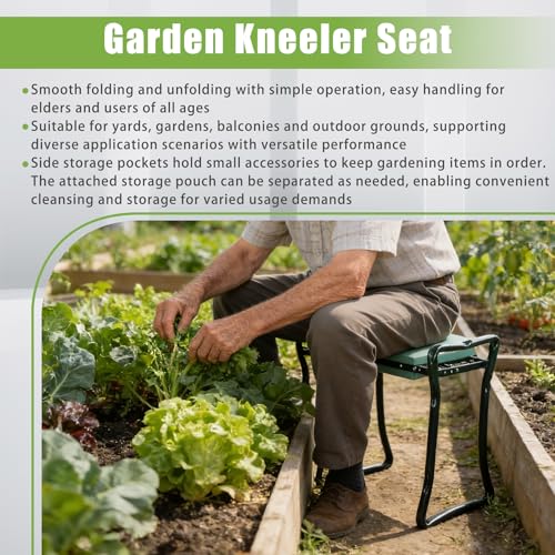 HOSTIC Gardening Workseats Garden Kneeler Seat Portable Foldable Garden Foam Pad Bench with Tool Bag