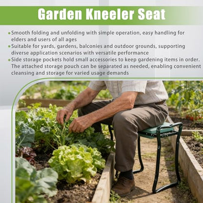 HOSTIC Gardening Workseats Garden Kneeler Seat Portable Foldable Garden Foam Pad Bench with Tool Bag
