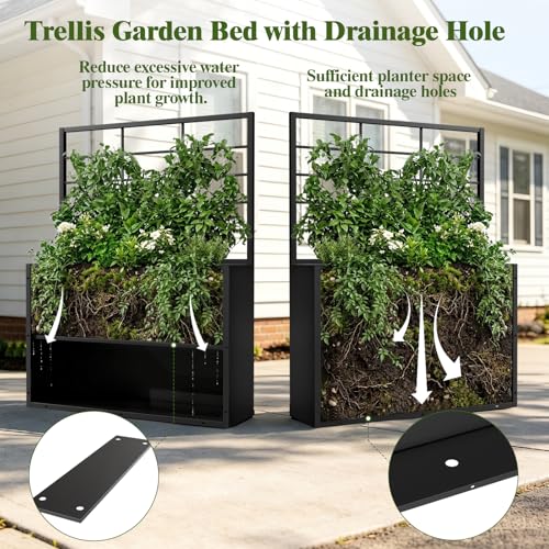 Metal Planter Box with Trellis, 35" Lx11.8 Wx47 H Metal Raised Garden Bed with Trellis and Drainage Holes, Outdoor Standing Flower Bed for Climbing Plants,Vegetables,and Vines - size: 1 PCS 35" Lx11.8" Wx47" H