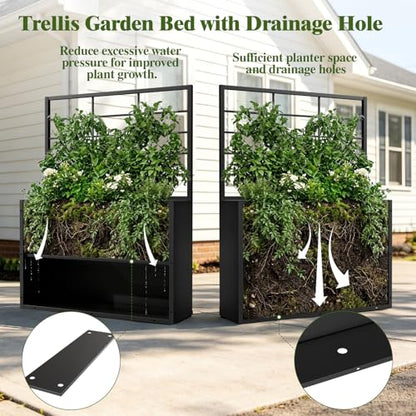 Metal Planter Box with Trellis, 35" Lx11.8 Wx47 H Metal Raised Garden Bed with Trellis and Drainage Holes, Outdoor Standing Flower Bed for Climbing Plants,Vegetables,and Vines - size: 1 PCS 35" Lx11.8" Wx47" H