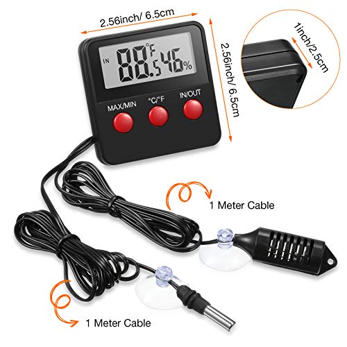 Weewooday 2 Pcs Digital Reptile Thermometer Hygrometer Gauge with Probes