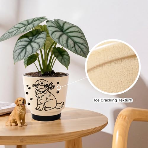 STHIE Ceramic Planters with Drainage Holes, 5 Inch Pots for Indoor Plants - color: Tr-goldflower04