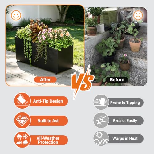 Metal Planter Box Outdoor Rectangular Steel Planter,Easy Assemble 38inBlack