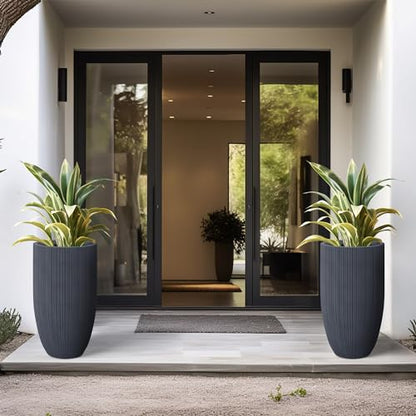 Kante Small Round Tapered Charcoal Concrete Planter 24" Tall, Outdoor - color: Textured Charcoal, size: 24" Tall