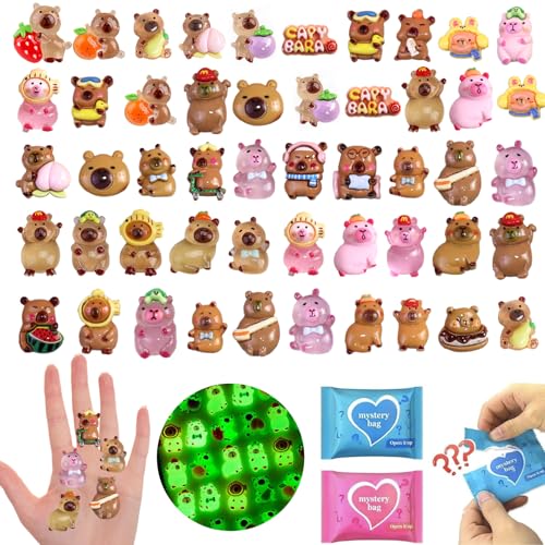 100 Pcs Random Mini Capybara with Glow in the Dark Feature, Individually Packaged Blind Bags – Cute Collectible Resin Toys for Kids, Fairy Gardens, Desk Decor, Party Favors, and Creative DIY Projects - color: Capybara 100pcs