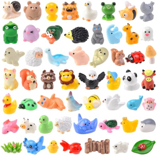 FEXIA 55 Pcs Mini Resin Animals 55 Styles Tiny Animals Figurines Desk Pets - color: Animals-55pcs