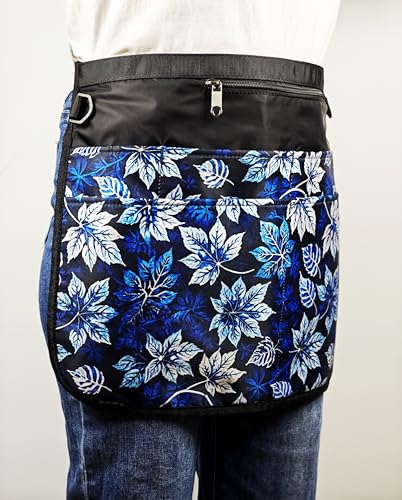 Bafelia Garden Apron for Women with 7 Pocket,Half Florist Apron Harvesting Apron - color: Blue Leaves