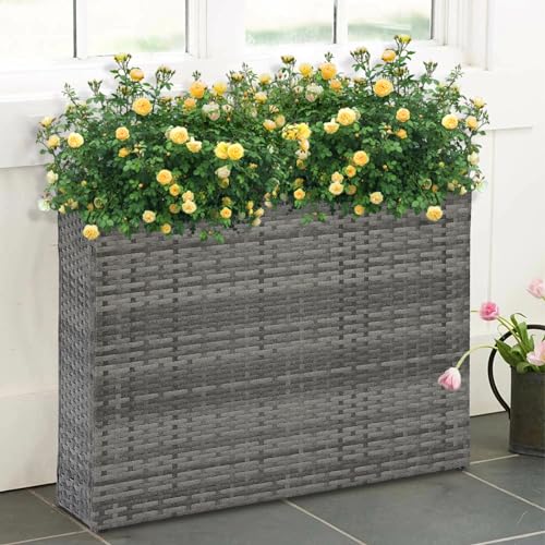 SUNNYPARK Large Rectangular Planter for Outdoor Rattan Block Box 32x11x24'' - color: Gray