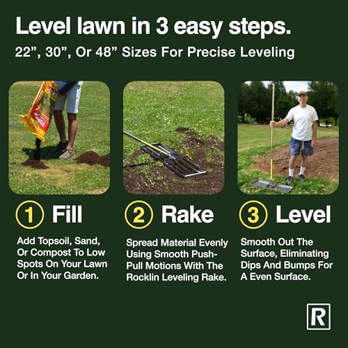 Rocklin™ 48" Lawn Leveling Rake, Stainless Steel, 78" Handle - size: 48 Inches