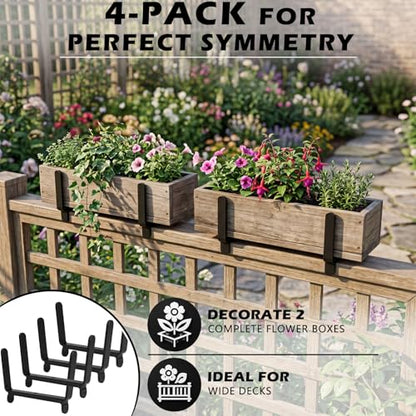Chumia 4 Pack Window Flower Box Deck Railing Brackets for 2 x 6 Inch Deck, Heavy Duty Decks Railing Planter Brackets, Flower Baskets Holder for Fence Patio Garden Balcony