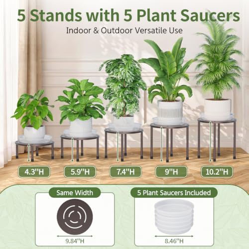 LASZOLA Small Plant Pot Stand Indoor Outdoor with Saucers Trays, 5Pcs Metal - color: Bronze with Saucers