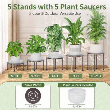LASZOLA Small Plant Pot Stand Indoor Outdoor with Saucers Trays, 5Pcs Metal - color: Bronze with Saucers