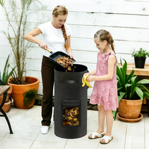 Compost Bin Outdoor with Handles Observation Windows, 34 Gallon