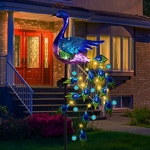 DREAMSOUL Peacock Solar Lights Outdoor, Waterproof Decorative Stake - color: Purple