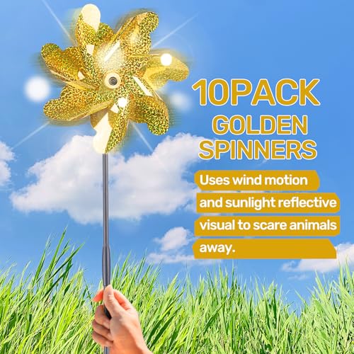 BATTIFE Preassembled Reflective Pinwheels for Yard & Garden, Gold, 10 Pack - color: Yellow, size: 10 Pack
