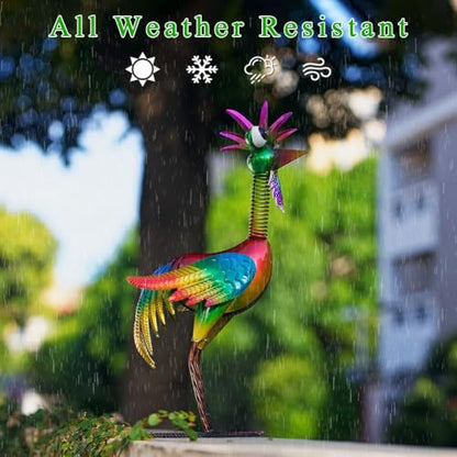 Metal Wacky Rooster Garden Statue for, Patio, Backyard, Lawn - color: Multicolor
