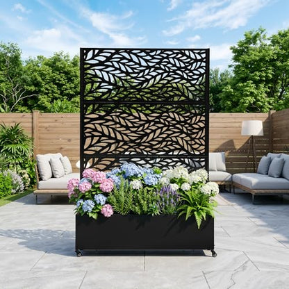 Pia Ricco Planter Box with Trellis, Privacy Planter for Climbing Plants - color: Black-flow Leaf, size: Large