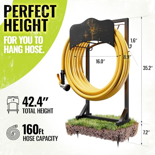 Garden Hose Holder & Water Hose Reel, Heavy Duty Freestanding Rack with 4 Spikes