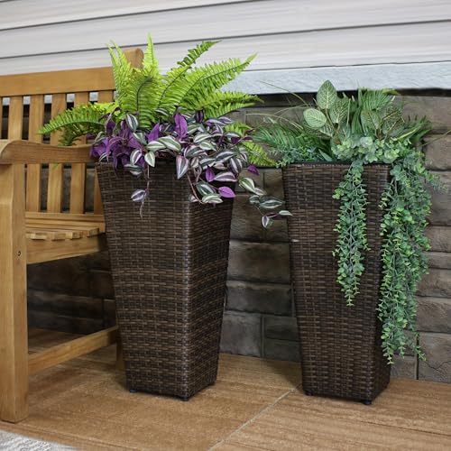 Sunnydaze 24" Square Tall Wicker Outdoor Planter, Brown, 8pk - color: Brown, size: 24 in