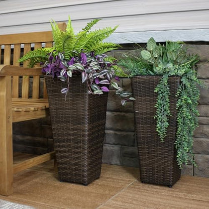 Sunnydaze 24" Square Tall Wicker Outdoor Planter, Brown, 8pk - color: Brown, size: 24 in