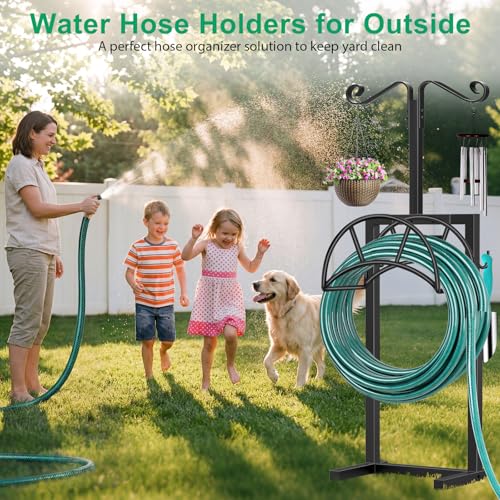 TomCare Garden Hose Holder, 4 Spikes Hose Stand for 160FT Outdoor Hose - color: All Black