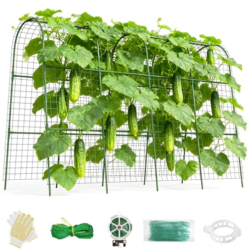 Cucumber Trellis for Raised Bed 64" L x 48" H, U-Shape Garden Trellis for Climbing Plants Outdoor, Metal Arch Trellis for Vegetables, Plant Support for Tomato Pea Zucchini Grape Flowers - size: 160" Lx120" H