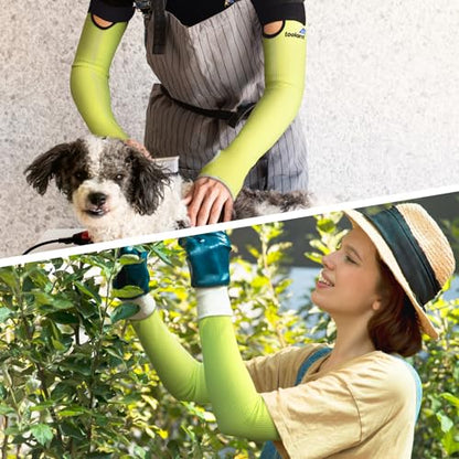 OriStout Cut Resistant Gardening Sleeves with Tumb Hole, Green, 1 Pair - color: Green (1 Pair) - Long, size: One Size