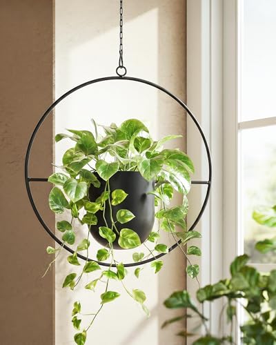Bamworld Black Hanging Planters for Indoor Outdoor Plants Metal Hanging Pot - size: Round - 5.5in
