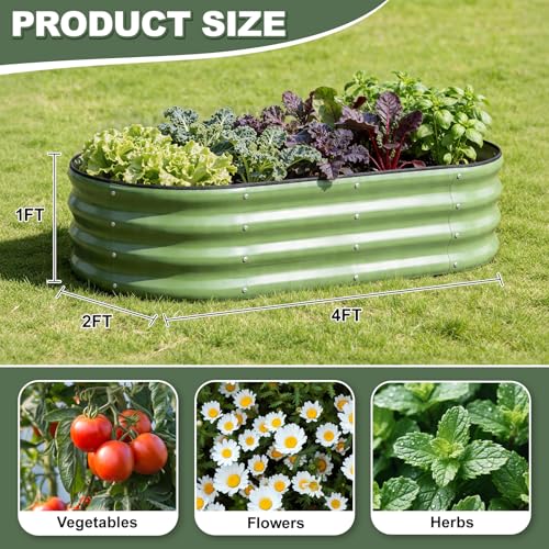 1MORE Galvanized Raised Garden Bed Outdoor,Planter Bed 4x2x1ft,Green,4-Pk - color: Green