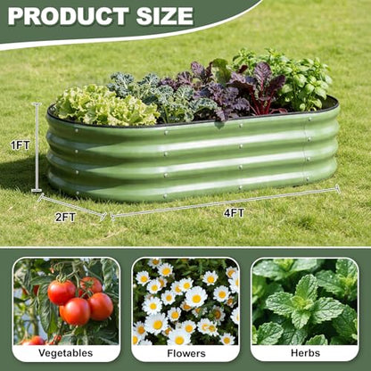 1MORE Galvanized Raised Garden Bed Outdoor,Planter Bed 4x2x1ft,Green,4-Pk - color: Green