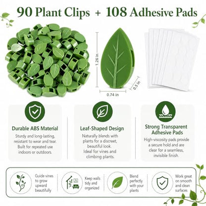 RAINFLOW 90PCS Plant Wall Clips - 108 Adhesive Stickers for Climbing Vines
