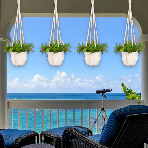 4 Pack Macrame Plant Hangers Indoor Set Large Crochet Hanging Holder, White - color: White