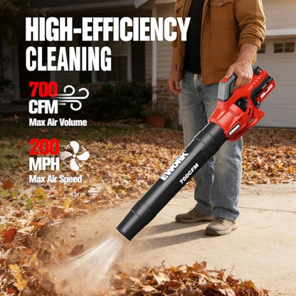 EWORK 20V 700CFM Cordless Leaf Blower with 2×4.0Ah Batteries and Charger