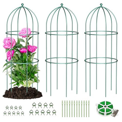 DoCred 3 Pack Peony Cage, 17.7" x 47.2" Metal Plant Support Garden Trellis - color: Deep Green, size: 47.2"H x 17.7"W/3PC