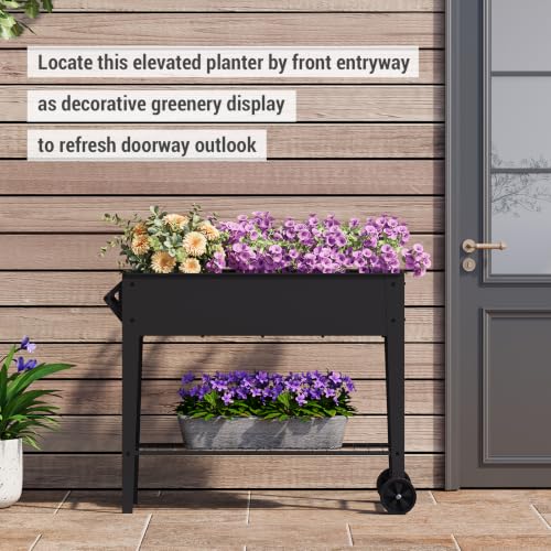 Mobile Raised Garden Bed with Legs and Wheels Metal Elevated Planter Box