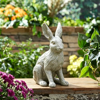 DiliComing Rabbit Garden Statue 12 Inch Grey Resin Bunny Yard Decor - color: Gray 1
