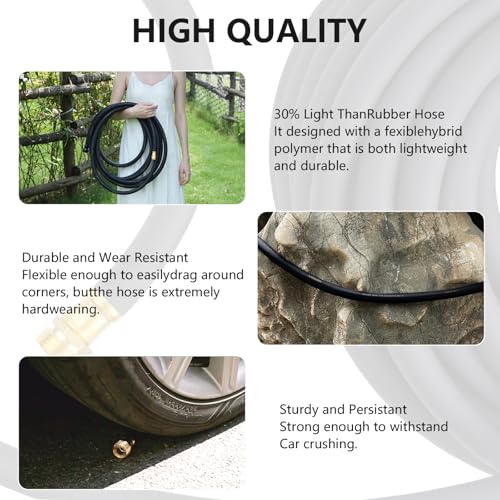 Garden Hose 5/8"x 50ft Brass Rubber Heavy Duty Water Hose 600 PSI Black - color: Black, size: 50FT