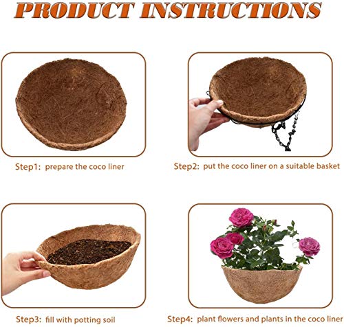 4 PCS 14 Inch Round Coco Liners Coconut Liners for Hanging Planters, Hanging Basket Replacement Coco Liners, Round Basket，100% Natural Coco Coir Liners for Hanging Basket - size: 14in/4pcs