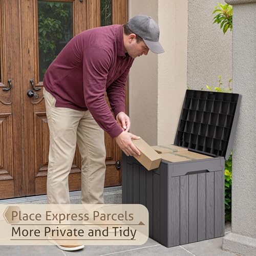 Flamaker 2 Pack Deck Box 31 Gallon Waterproof Resin Storage Box with Lid - color: Grey, size: 31 Gallon-2 Pack