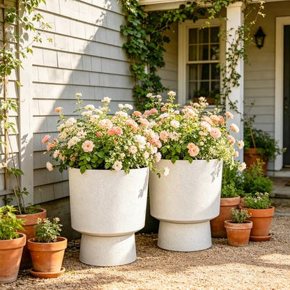 Autodaya 16.75" Urn-Style Planters Set of 2, White Terrazzo Pedestal - color: 16.8"h-white Terrazzo