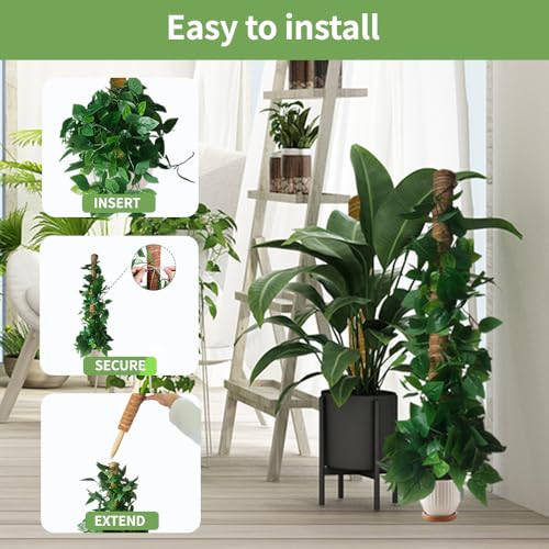 Moss Pole Monstera Plant Support: 4 Pack 16 inch Stackable Coco Coir - size: 4-pack