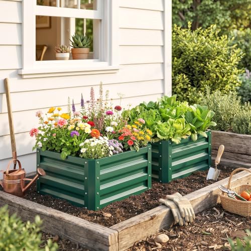 Outsunny 2 Piece 2' x 2' x 1' Galvanized Raised Garden Bed, Green - color: Green