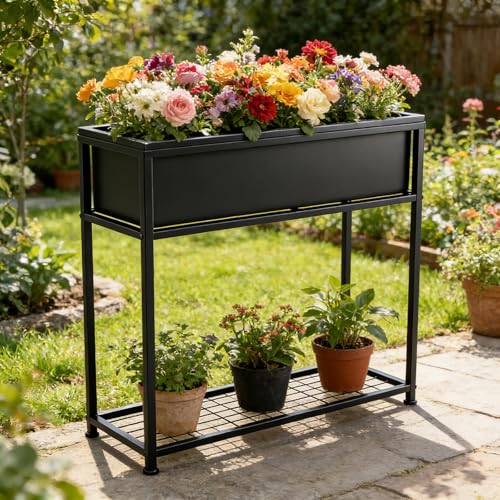 Raised Garden Bed Elevated Planter Box with Legs Black - size: 27.55"Lx10.03W"x28.53"H