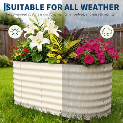 Garvee 2 Pack 4x2x2ft Galvanized Raised Garden Bed, Oval Metal Planter Box - color: Beige-oval, size: 4x2x2ft 2pcs