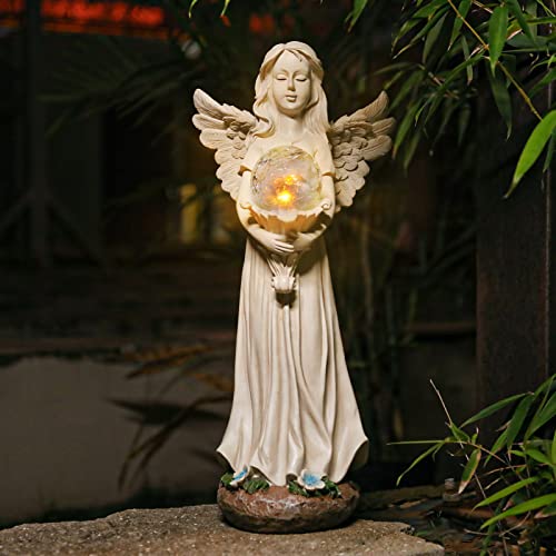 Garden Angels Outdoor Statue, Solar Angel with Crackled Glass Globe - color: Globe
