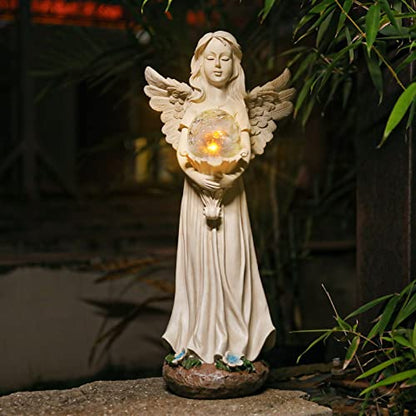 Garden Angels Outdoor Statue, Solar Angel with Crackled Glass Globe - color: Globe