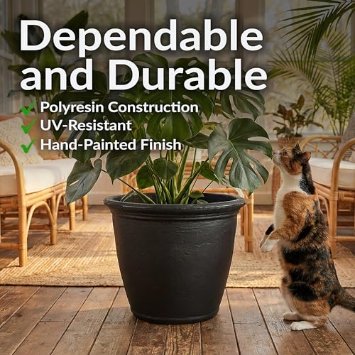 Sunnydaze Anjelica 20'' Large Plastic Planter Pot for Plants, Black - color: Matte Black, size: 20 in
